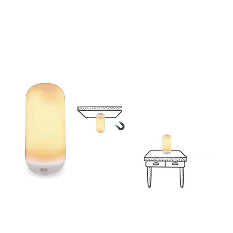 Obrázok lampy Candy a jej umiestnenia, či už na strop alebo na stôl, kde vďaka magnetu prilne ku kovovej základni