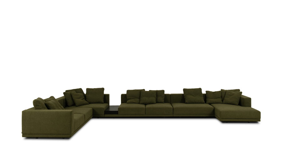 Zelená modulárna sedačka Classic do tvaru U v khaki farbe. 