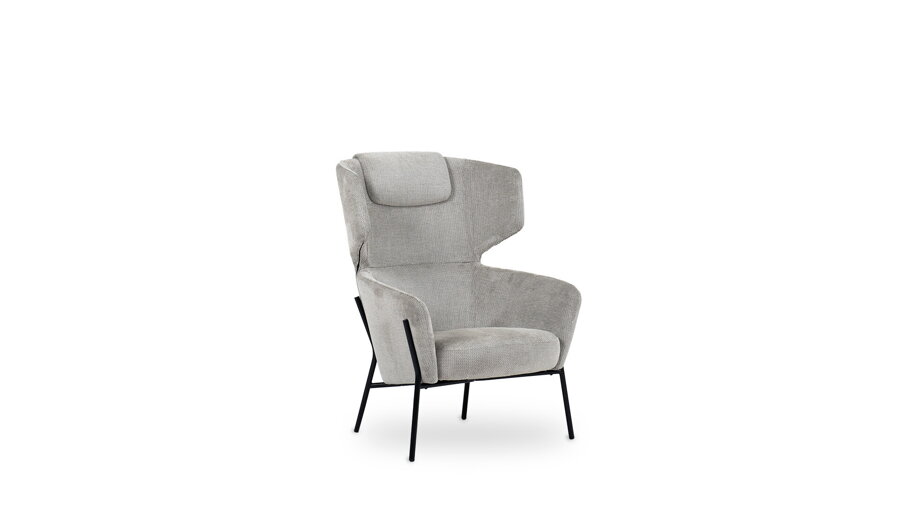 Kreslo SLot Lounge Chair v sivej farbe s kovovými čiernymi nohami. 