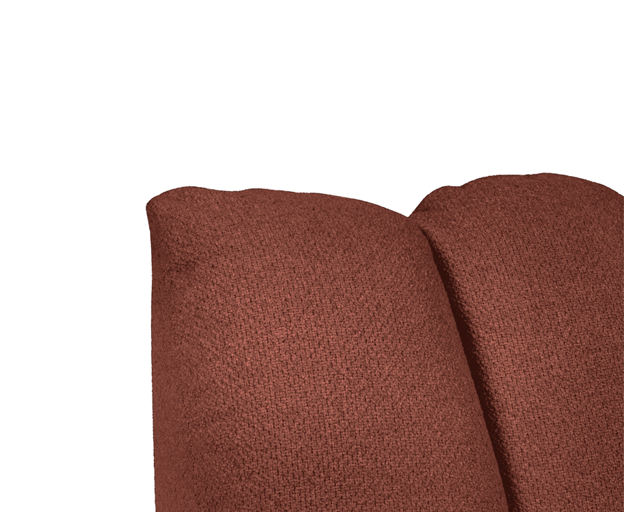 Detail na tehlovo oranžovú bouclé tkaninu.