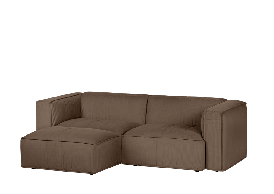 Ottoman Lobi v hrejivom manšestrovom čalúnení hnedej farby ako súčasť rohovej sedačky.