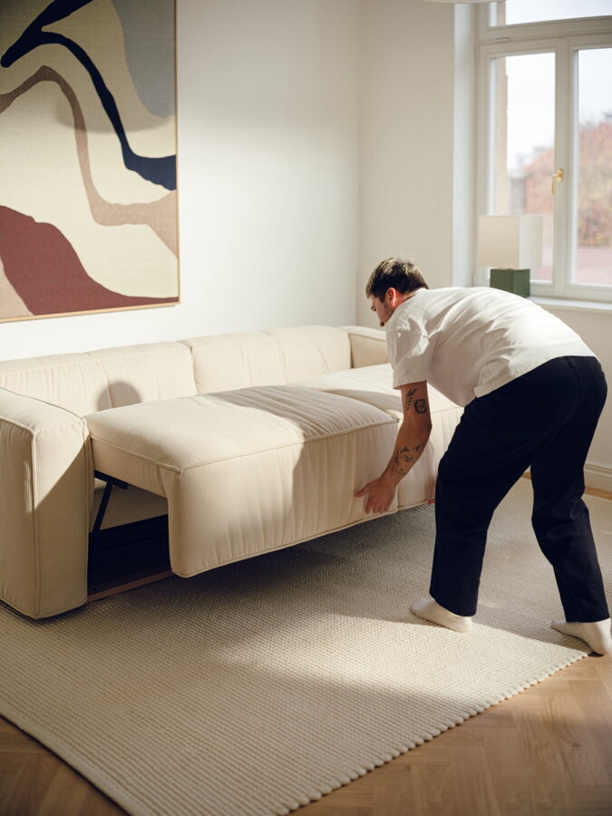 Lobi Beige Corduroy ágyazható kanapé, 3 személyes – bézs