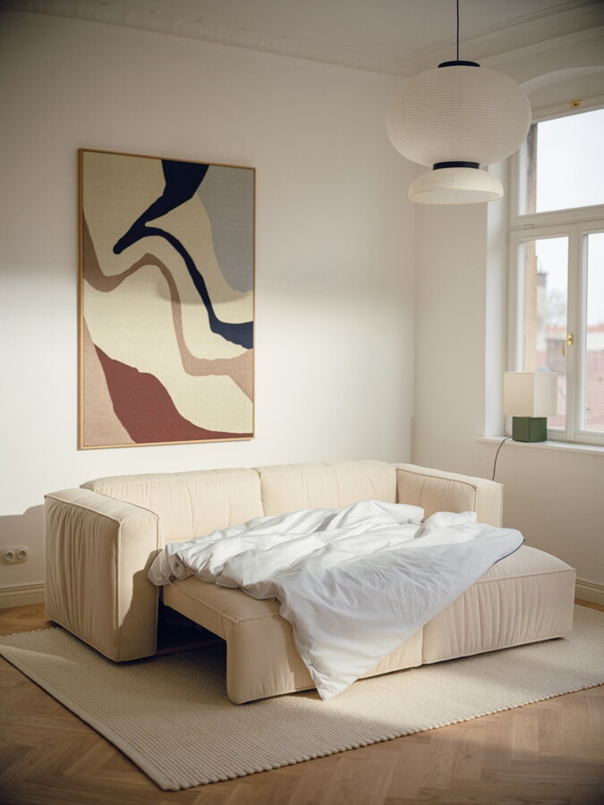 Lobi Beige Corduroy ágyazható kanapé, 3 személyes – bézs