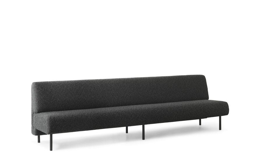 Tmavosivá čalúnená pohovka Frame v šírke 280 cm s čiernymi kovovými nohami.