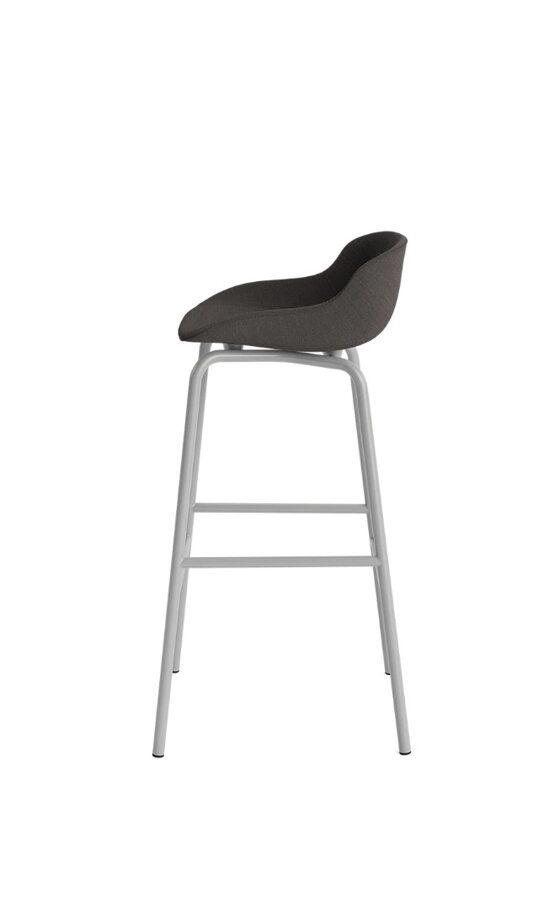 Celočalúnená barová stolička Hyg 75 cm, tmavosivej farby so sivými oceľovými nohami.