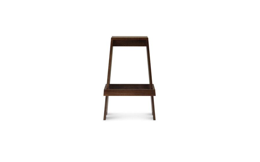 Minimalistická barová stolička Let Barstool 75 cm, z masívneho jaseňového dreva s tmavohnedým moreným povrchom.