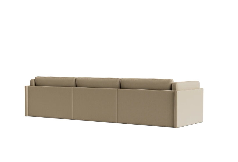 Pohľad zozadu na štvormiestna béžovú modulárnu rohovú sedačku Softy Chaise Lounge Right.