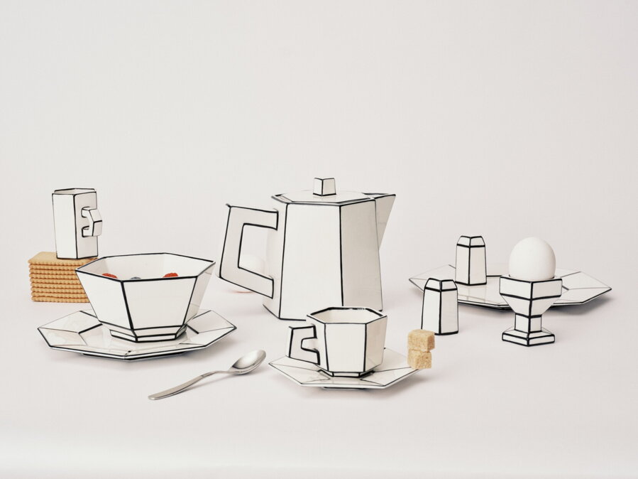 Carte Blanche tea csésze alátéttel – fehér/fekete