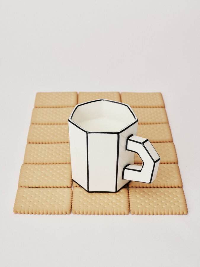 Carte Blanche tea csésze alátéttel – fehér/fekete