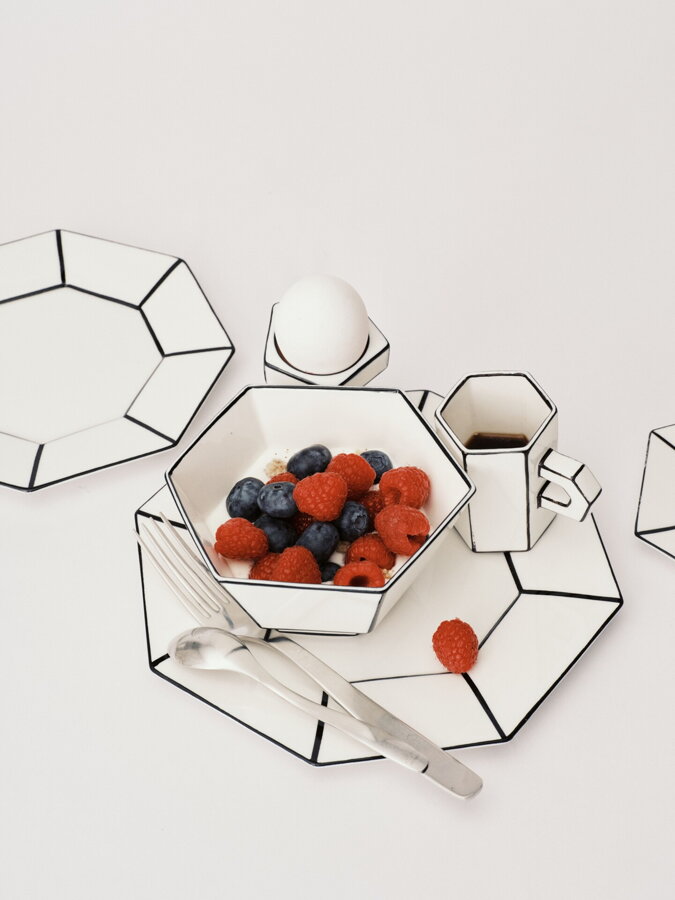 Carte Blanche tea csésze alátéttel – fehér/fekete