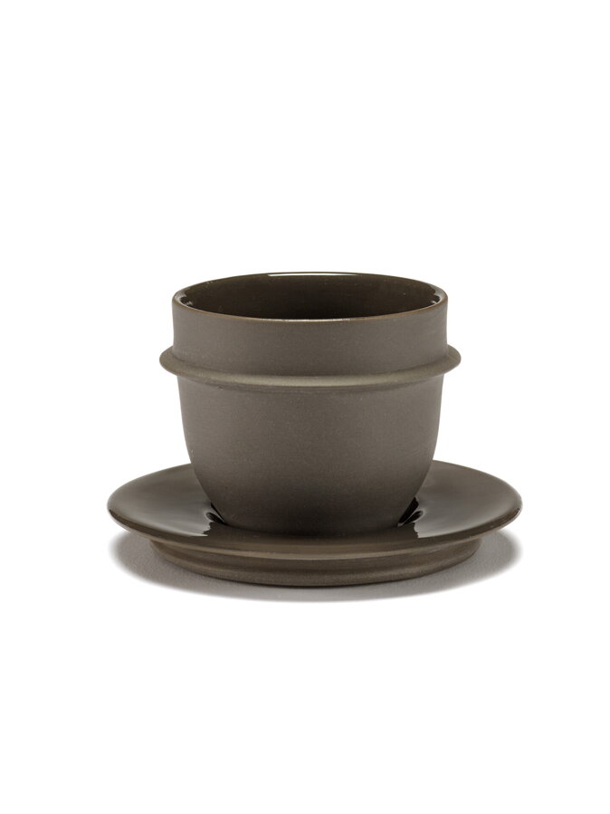 Ručne vyrobená porcelánová šálka na espresso Dune sivohnedej farby