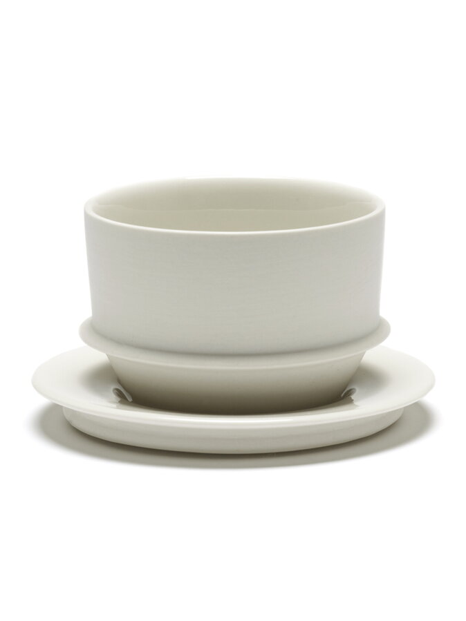 Ručne vyrobená porcelánová šálka na kávu/čaj Dune sivobielej farby s lesklým vnútrom a matným zovňajškom