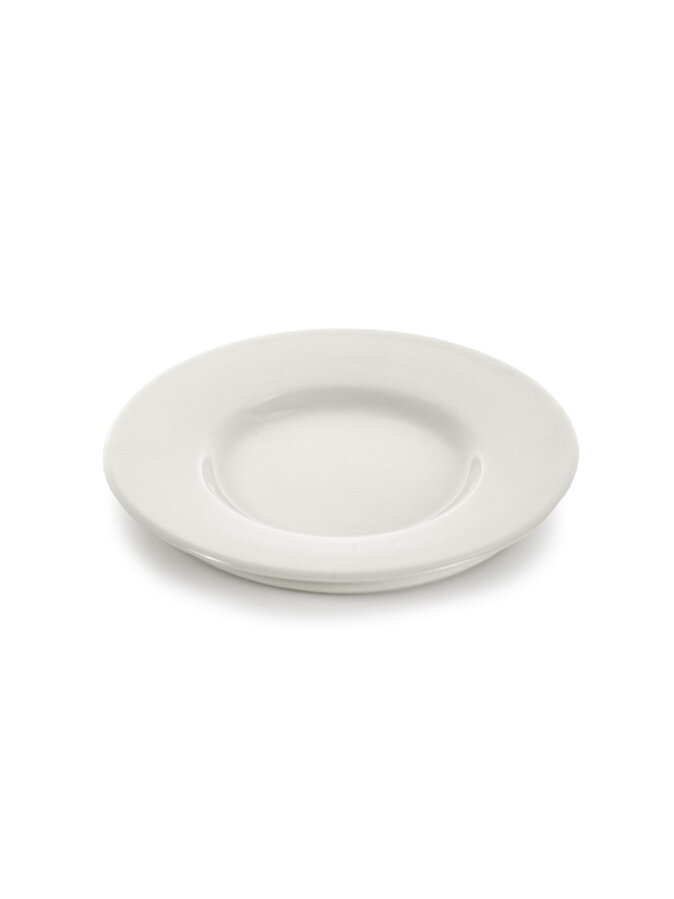 Ručne vyrobená porcelánová podšálka k šálke na kávu/čaj sivobielej farby s lesklým vnútrom a matným zovňajškom